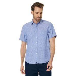 UnTuckit Cameron WR Linen Blue Shirt Button Up Short Sleeve Slim Fit Mens XXL